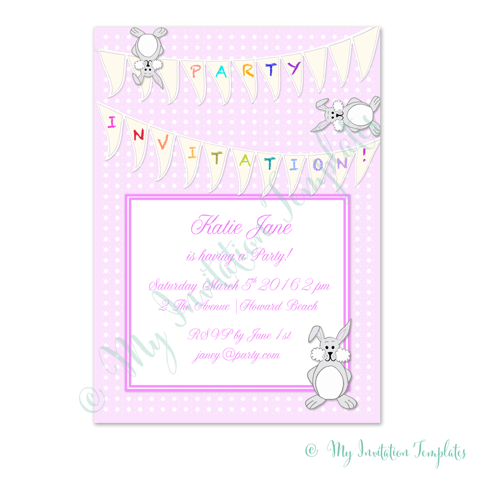 Printable Party Invitation Template â Pink Bunny